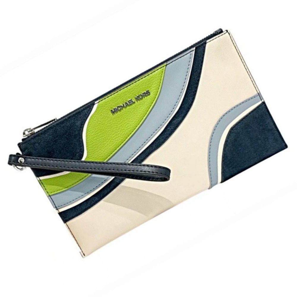 Michael Kors Jet Set Travel LG Zip Wristlet Navy Multi Leather NWT Colorblock